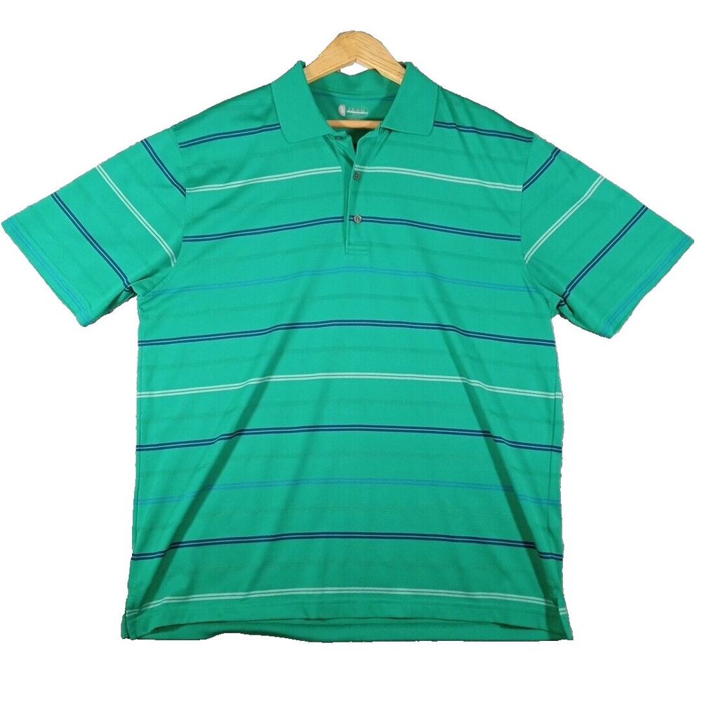Izod Golf Polo Shirt Men's Size Large Green Striped Wicking Performance